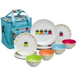 VW Camper Smiles 4 Persons 13pc Melamine Round Dinner Set.
