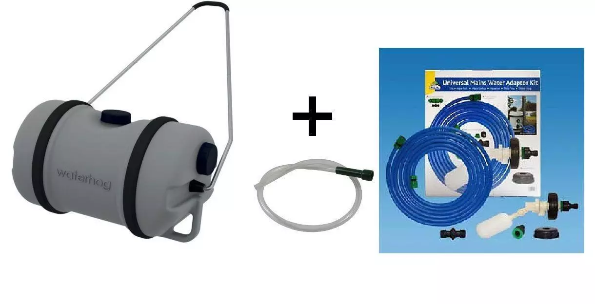 51L WaterHog + Mains Water Adaptor Valve Kit 7.5m Food Grade Hose Caravan 1 51L WaterHog + Mains Water Adaptor Valve Kit 7.5m Food Grade Hose Caravan