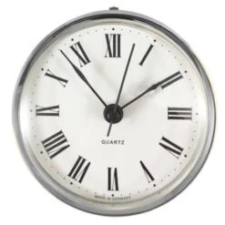 Crusader Caravan Small Roman Round Clock White Faced Chrome Bezel H163