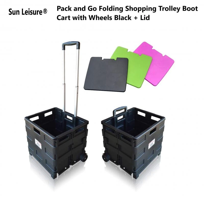 Sun Leisure Pack And Go Folding Shopping Trolley Cart With Wheels Black + Lid 1 Sun Leisure Pack And Go Folding Shopping Trolley Cart With Wheels Black + Lid