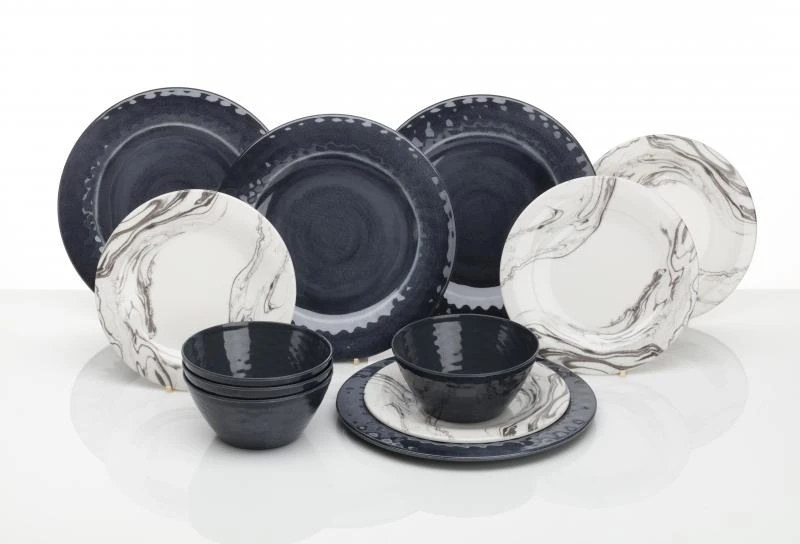 Flamefield Grey Marble 12pc Melamine Tableware Dinner Picnic Set 2 Flamefield Grey Marble 12pc Melamine Tableware Dinner Picnic Set - Image 2