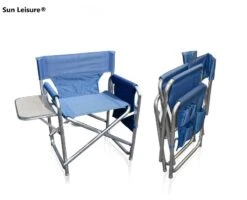 Sun Leisure Folding Alloy Sports Directors Chair Side Table Side Pockets Blue