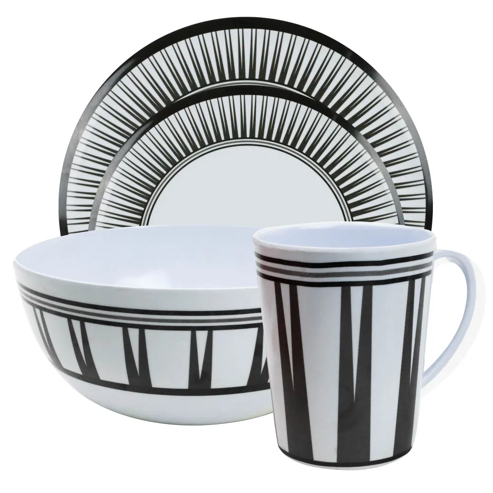 Leisurewize Stripe 16 Piece Melamine Dining Set 100% Melamine LWACC237 2 Leisurewize Stripe 16 Piece Melamine Dining Set 100% Melamine LWACC237 - Image 2