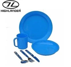 Highlander Plastic Unbreakable Poly Mug Plate Bowl And KFS Cutlery Set Blue 12 Highlander Plastic Unbreakable Poly Mug Plate Bowl And KFS Cutlery Set Blue -Camping Online 215871