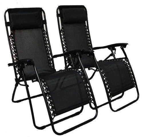 2 X Heavy Duty Textoline Zero Gravity Reclining Garden Sun Lounger Chairs Black 1 2 X Heavy Duty Textoline Zero Gravity Reclining Garden Sun Lounger Chairs Black