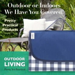 Summit Oxford Picnic Blanket Gingham Navy 145cm X 80cm SUM710052 -Camping Online 3 111