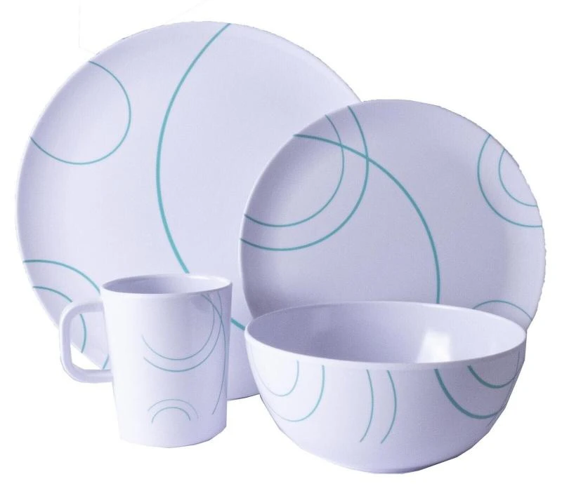 Pennine Turquoise SWIRL Melamine 16 Piece Dinner Set – Caravan Motorhome 4 Pennine Turquoise SWIRL Melamine 16 Piece Dinner Set – Caravan Motorhome - Image 4