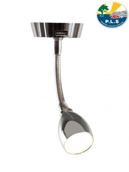 HERCULES Chrome Switched Flexi Arm LED Spotlight C/w USB 12V – LG240 1 HERCULES Chrome Switched Flexi Arm LED Spotlight C/w USB 12V – LG240