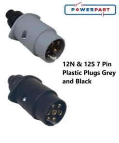 12N & 12S 7 Pin Plastic Plugs Grey And Black For Caravans 12 Volt 12 N & 12 S