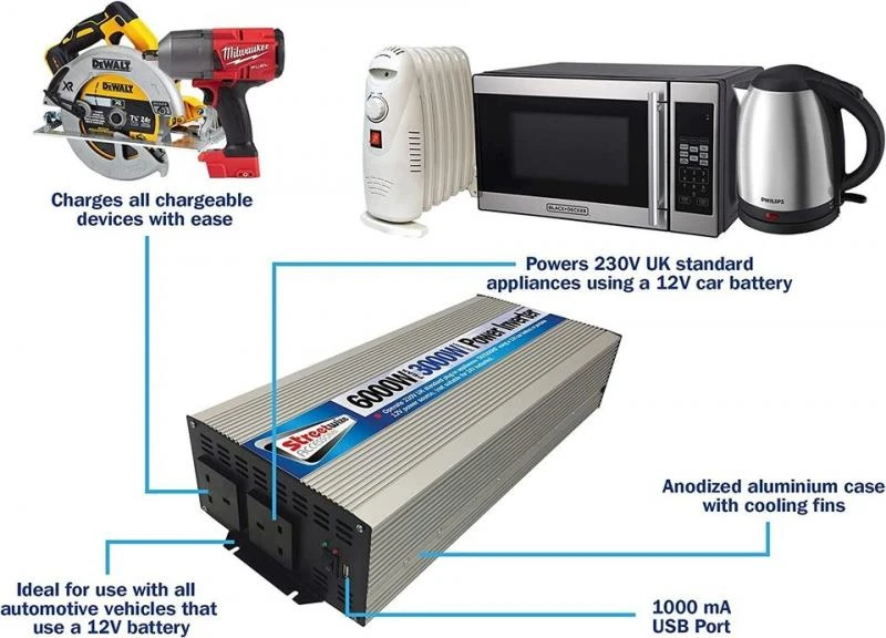 Streetwize 3000w-6000w Peak AC DC 12v-230v Converter Inverter 2 X Power Socket USB 3 Streetwize 3000w-6000w Peak AC DC 12v-230v Converter Inverter 2 X Power Socket USB - Image 3