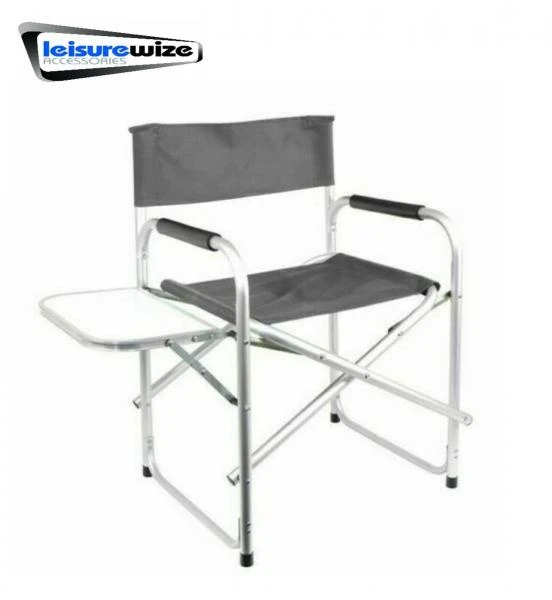 Leisurewize Folding Aluminium Directors Chair With Side Table GREY LW647 1 Leisurewize Folding Aluminium Directors Chair With Side Table GREY LW647