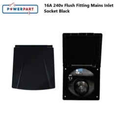 Caravan Electrics 16A 240v Flush Fitting Mains Inlet Socket New Flap Black PO140