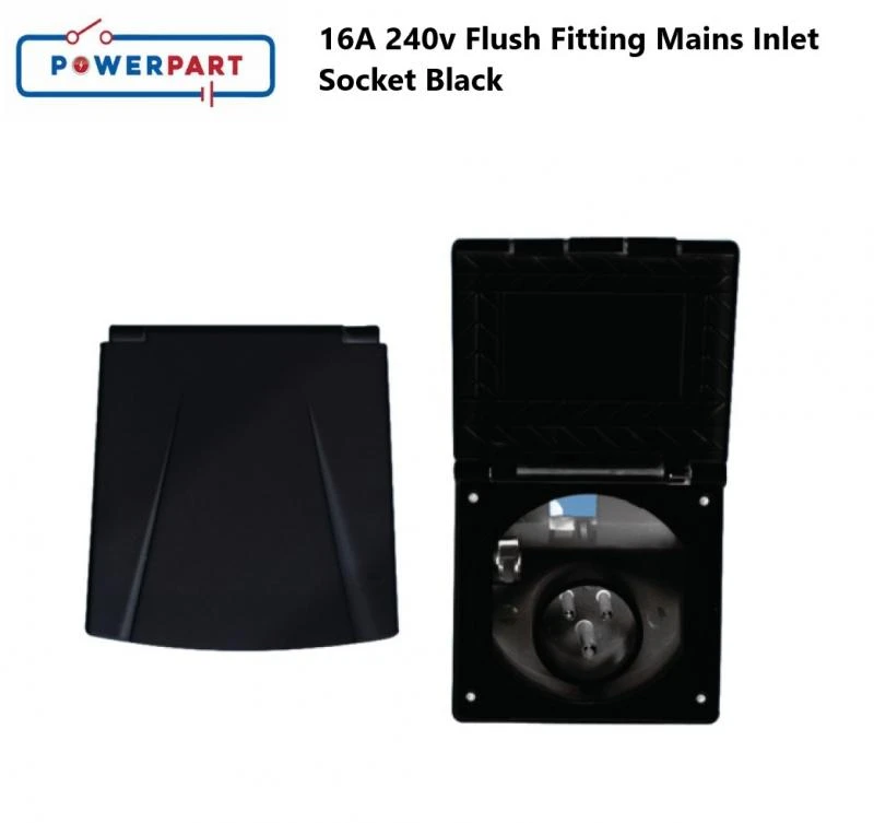 Caravan Electrics 16A 240v Flush Fitting Mains Inlet Socket New Flap Black PO140 1 Caravan Electrics 16A 240v Flush Fitting Mains Inlet Socket New Flap Black PO140