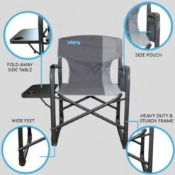 Liberty Camping Director’s Chair Grey With Folding Side Table Caravan Motorhome