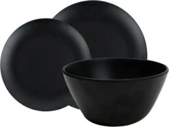 Leisurewize 12 Piece Matt Black Melamine Dinner Set Caravan Camping Shale LW710