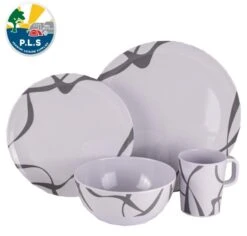 PLS Melamine Dinner Set 16pc Interlock Heavy Duty – Camping Caravan Tent