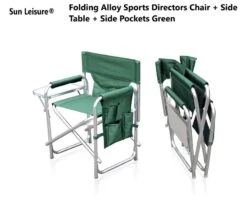 Sun Leisure Folding Alloy Sports Directors Chair Side Table Side Pockets Green