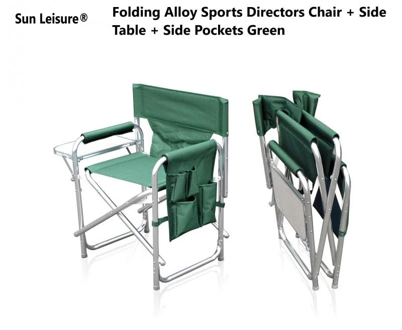 Sun Leisure Folding Alloy Sports Directors Chair Side Table Side Pockets Green 1 Sun Leisure Folding Alloy Sports Directors Chair Side Table Side Pockets Green