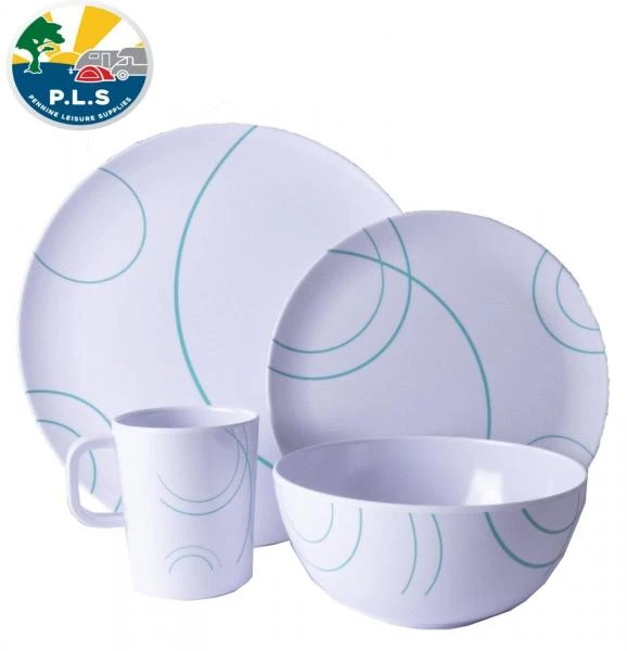 Pennine Turquoise SWIRL Melamine 16 Piece Dinner Set – Caravan Motorhome 1 Pennine Turquoise SWIRL Melamine 16 Piece Dinner Set – Caravan Motorhome
