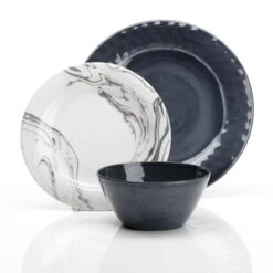 Flamefield Grey Marble 12pc Melamine Tableware Dinner Picnic Set 5 Flamefield Grey Marble 12pc Melamine Tableware Dinner Picnic Set -Camping Online Greymarble3pcs 2vs2