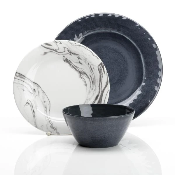 Flamefield Grey Marble 12pc Melamine Tableware Dinner Picnic Set 3 Flamefield Grey Marble 12pc Melamine Tableware Dinner Picnic Set - Image 3